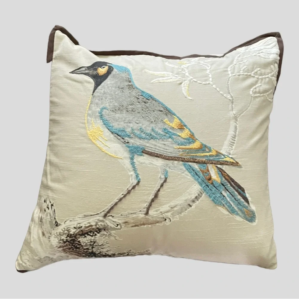 POTTERY BARN SCIENTIFIC BIRD EMBROIDERED THROW PILLOW INSERT 20x20.
